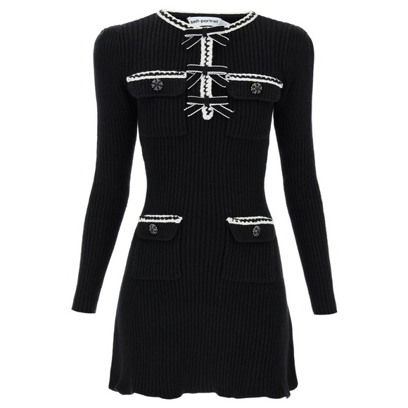 [sold] Self-Portrait Melange Knit Mini Dress in Black - Picture 2 of 10